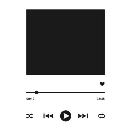 Audio controls for streaming music with blank album artwork and control buttons in silhouette vectorのイラスト素材