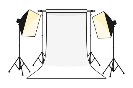 Proffesional photography studio with empty background and softbox light in vector illustrationのイラスト素材