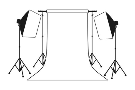 Proffesional photography studio with empty background and softbox light in silhouette vector illustrationのイラスト素材