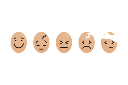 Mental health concept of egg faces portraying psychological states or emotions as vector icon setのイラスト素材