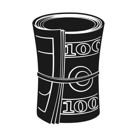Roll of money or cash in hundred dollar bills as vector iconのイラスト素材