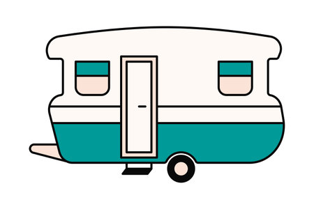 Vintage caravan trailer for camping and travel in vector iconのイラスト素材