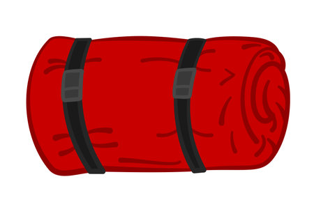 Rolled up sleeping bag or bed roll as camping equipment in vector iconのイラスト素材