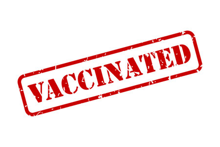 Vaccinated red rubber stamp for vaccination concept in vector iconのイラスト素材