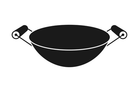 Wok fry pan or chinese cooking pot in vector iconのイラスト素材