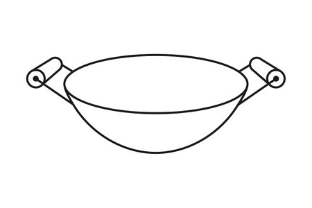 Wok fry pan or chinese cooking pot in vector iconのイラスト素材