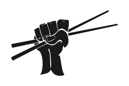 Hand or fist holding chopsticks in vector iconのイラスト素材