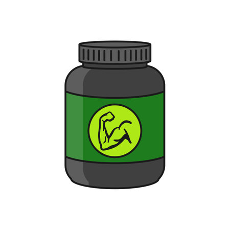 Protein powder container with muscle symbol for fitness concept in vector iconのイラスト素材