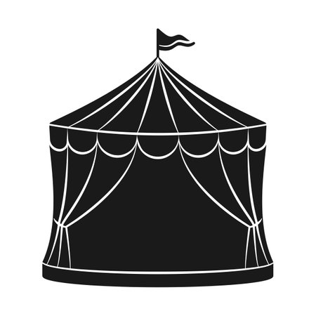 Circus tent with flag for carnival or show in silhouette vector iconのイラスト素材
