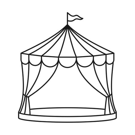 Circus tent with flag for carnival or show in line vector iconのイラスト素材