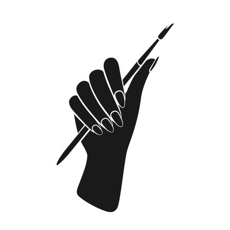 Female hand with acrylic nail brush or artist paint brush in silhouette vector iconのイラスト素材
