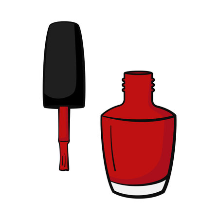 Red nail polish with bottle and brush as vector iconのイラスト素材