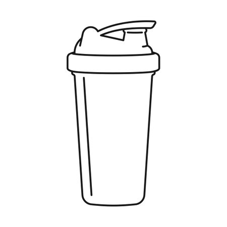 Protein shake drink in shaker bottle for sports nutrition concept in outline vector iconのイラスト素材