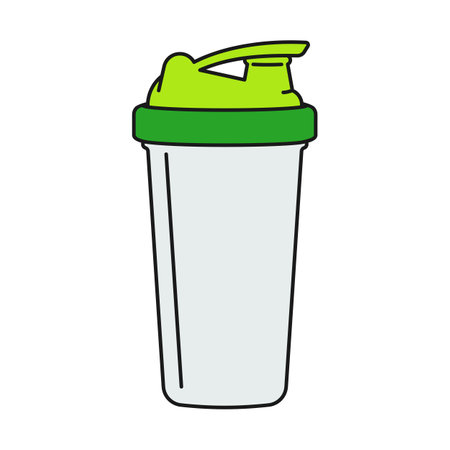 Protein shake drink in shaker bottle for sports nutrition concept in vector iconのイラスト素材
