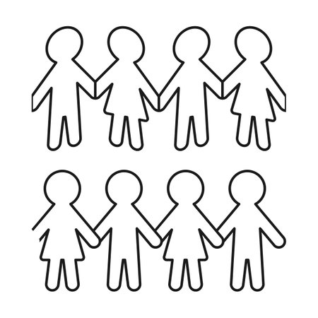 Chain of paper people or doll chain in repeating pattern as vector setのイラスト素材