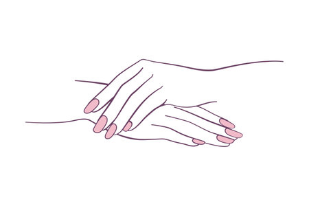 Beautiful painted nails with female hands folded for manicure concept vector setのイラスト素材