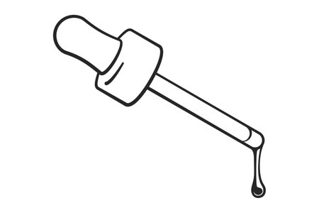 Pipette or glass eye dropper with liquid serum in vector outline illustrationのイラスト素材