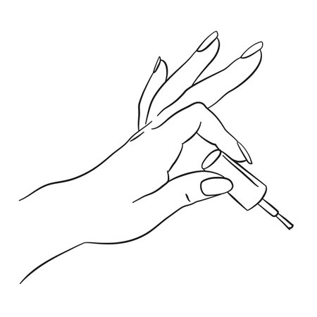 Elegant womans hand holding nail polish brush for manicure concept in line art vectorのイラスト素材