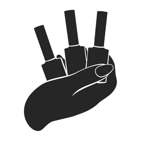 Female hand holding a set of three nail polish bottles as a black fill vectorのイラスト素材