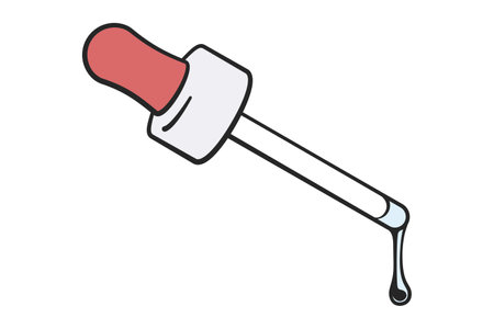Pipette or glass eye dropper with red rubber top and liquid serum in vector illustrationのイラスト素材