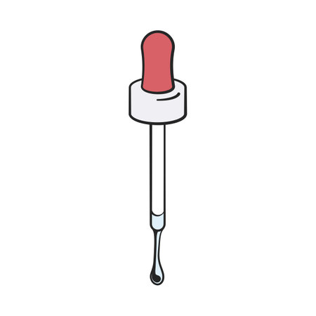 Pipette or glass eye dropper with red rubber top and liquid serum in vector illustrationのイラスト素材