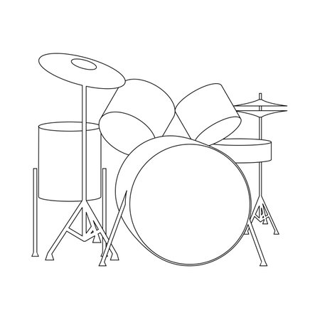Detailed drum kit vector illustration in black and white line art styleのイラスト素材