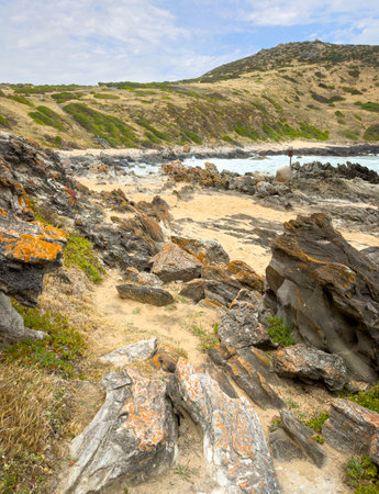 Petrel Cove on the Heysen Trail sits below The Bluff or Rosetta Head in Victor Harbor on the Fleurieu Peninsula, South Australiaの写真素材
