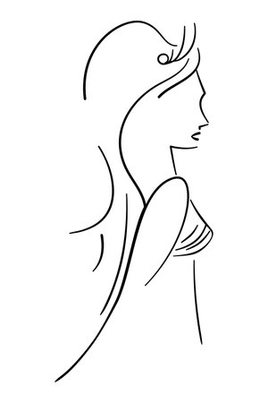 Side on sketch of a beautiful princess in line art style vectorのイラスト素材