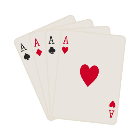 All four suits of aces playing cards including hearts, diamonds, clubs and spades fanned out in vectorのイラスト素材