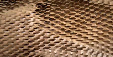 Brown honeycomb shaped packaging paper background textureの写真素材