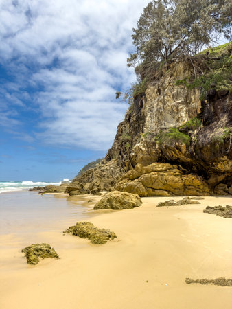 Summer landscape views of beautiful Frenchmans Beach on Stradbroke Island in Queensland, Australiaの写真素材