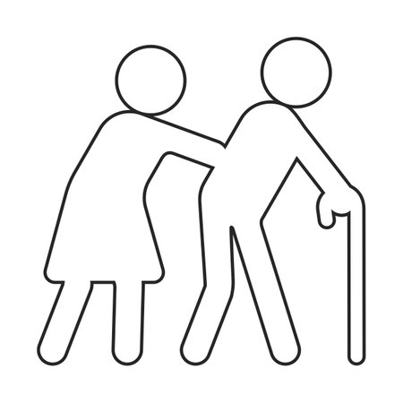 Aged care or elderly people crossing the road outline icon vectorのイラスト素材
