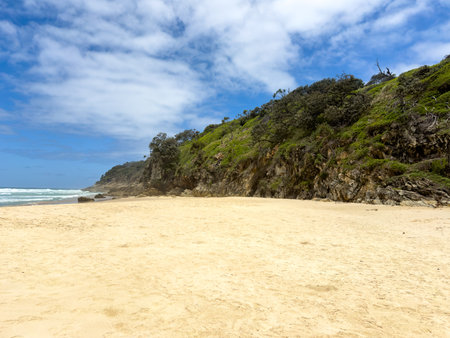 Summer landscape views of beautiful Frenchmans Beach on Stradbroke Island in Queensland, Australiaの写真素材