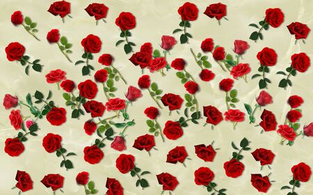 Red roses pattern on beige backgroundの写真素材