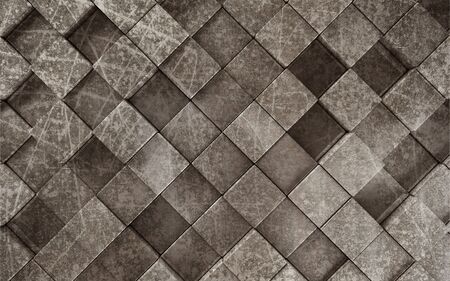 3d illustration, dark gray square tile, abstract grunge patternの写真素材