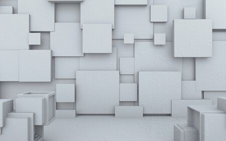 3d geometric illustration, wall of gray cubes