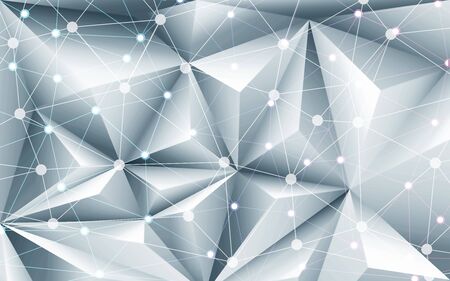 3d gray abstraction, geometric illustration, light dots connected to a network
