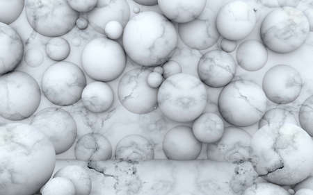 3d illustration, gray marble balls on the wallの写真素材