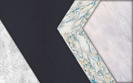 3d geometric illustration, dark fabric, pieces of marble with veins of different colors