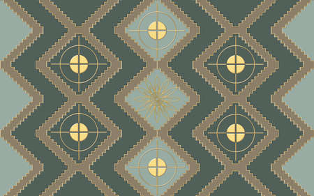 Geometric seamless ornamental pattern in green, brown and beige colors