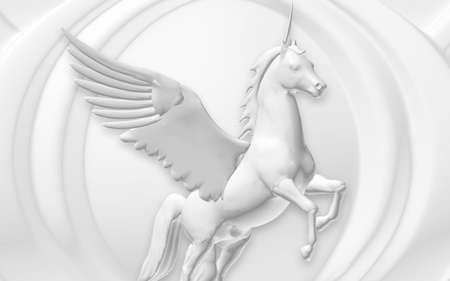 3d monochrome illustration, white cream pegasus on a white background