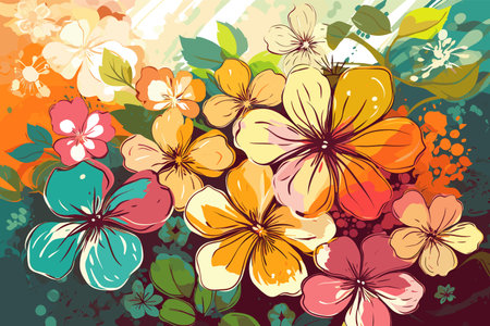 Vector illustration, bright watercolor colorful floral backgroundのイラスト素材