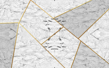 3d illustration, gray marble background and golden geometric framesの写真素材