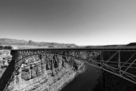 bridge and the river in black and whiteの写真素材