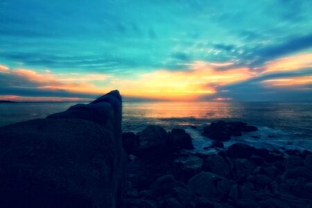 sunset view from the seaの写真素材