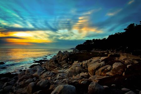 sunset view from Lone Cypress,USAの写真素材
