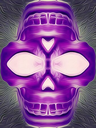 drawing and painting purple skull with grey backgroundの写真素材