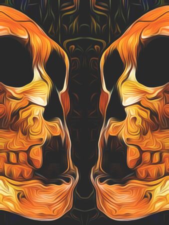 twin orange skull with black backgroundの写真素材