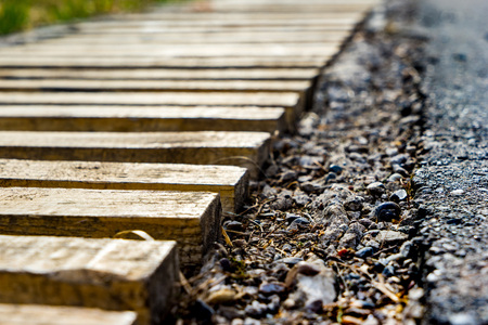 Wooden grating for rainwaterの写真素材