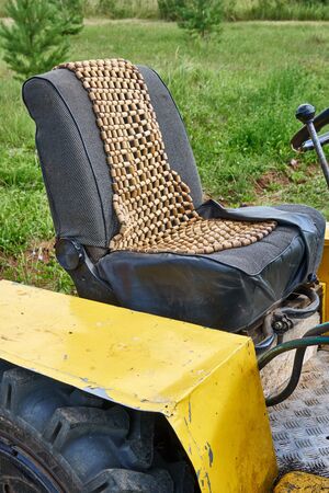 Homemade wheeled tractor parts closeupの写真素材